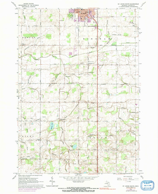 Classic USGS Saint Johns South Michigan 7.5'x7.5' Topo Map Image