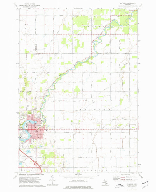 Classic USGS Saint Louis Michigan 7.5'x7.5' Topo Map Image