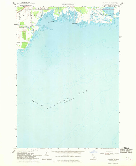 Classic USGS Standish NE Michigan 7.5'x7.5' Topo Map Image