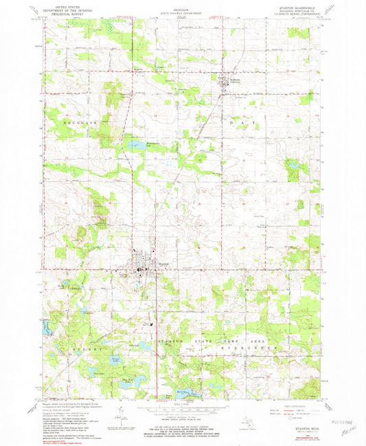 Classic USGS Stanton Michigan 7.5'x7.5' Topo Map Image