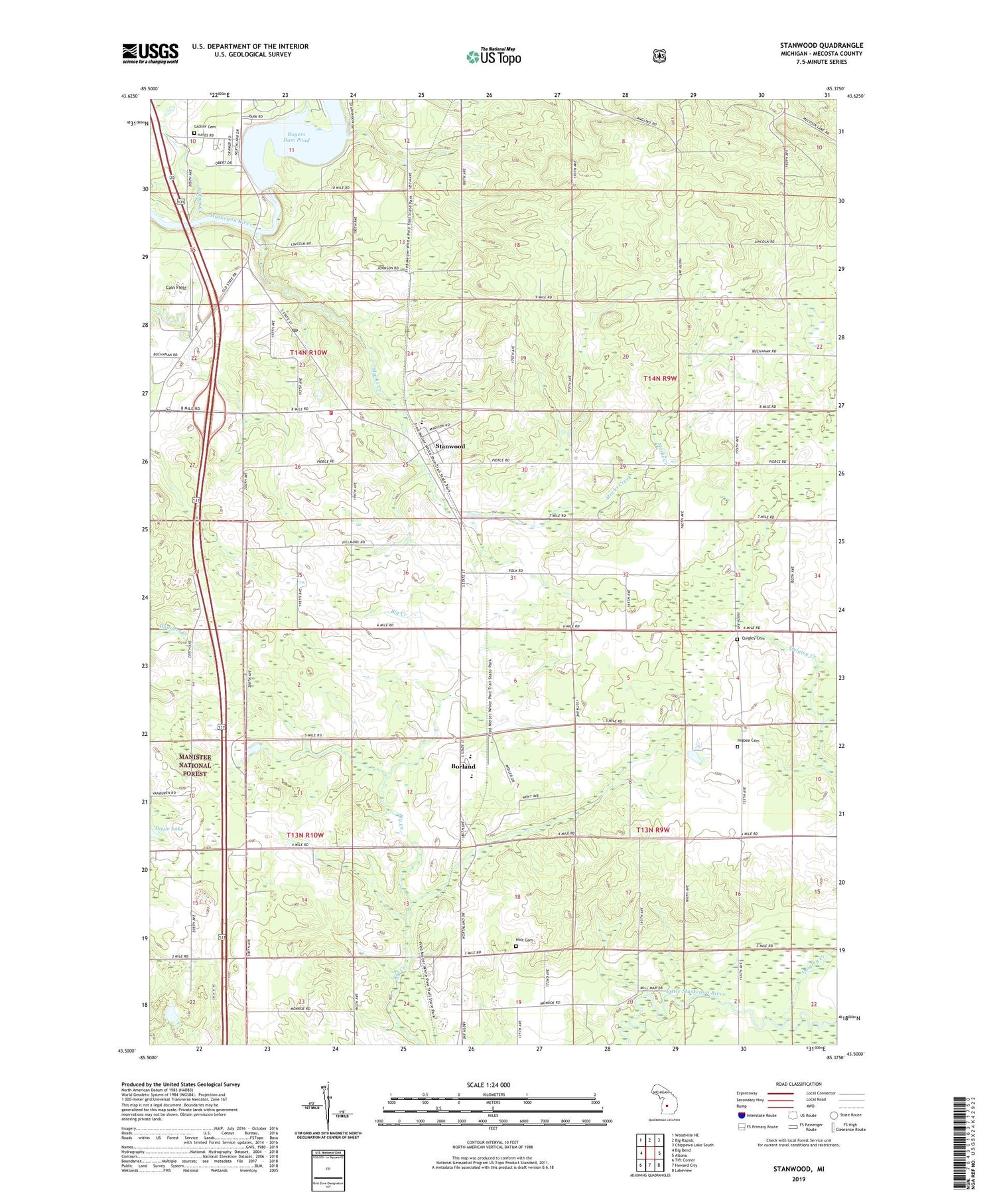 Stanwood Michigan US Topo Map Image