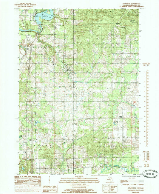 Classic USGS Stanwood Michigan 7.5'x7.5' Topo Map Image