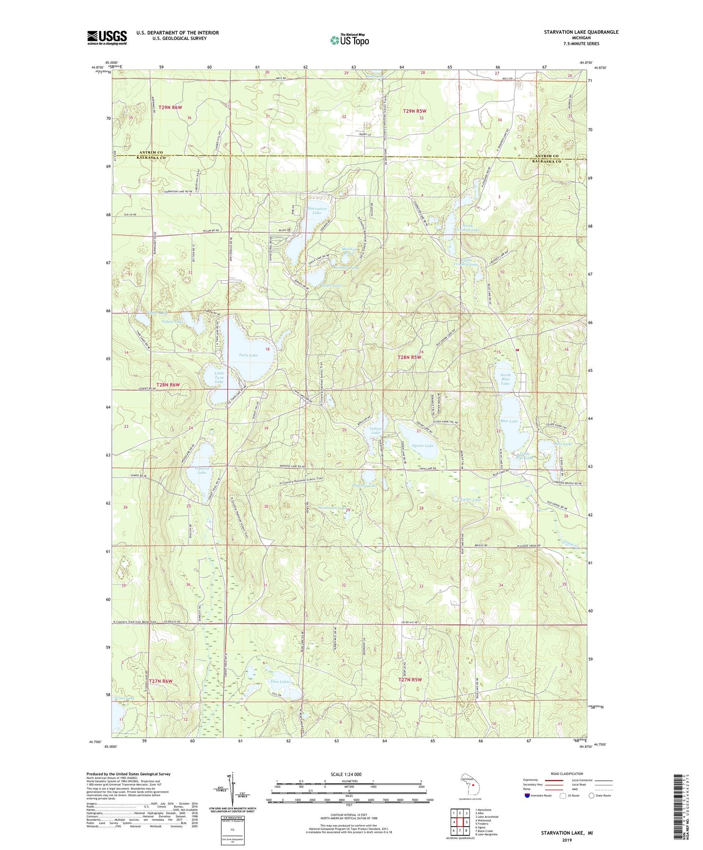 Starvation Lake Michigan US Topo Map Image