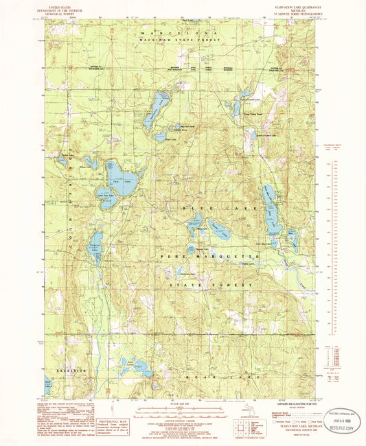 Classic USGS Starvation Lake Michigan 7.5'x7.5' Topo Map Image