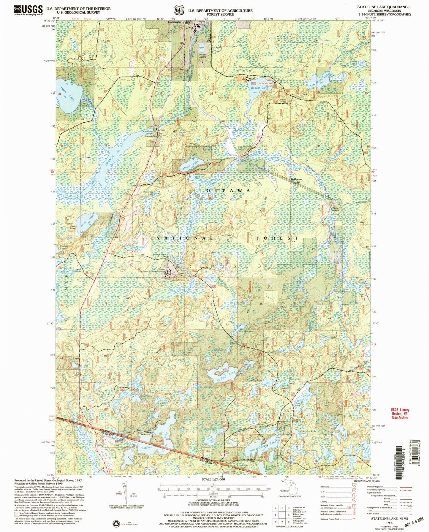 Classic USGS Stateline Lake Michigan 7.5'x7.5' Topo Map Image