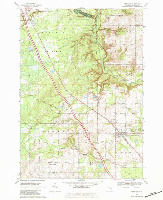 Classic USGS Sterling Michigan 7.5'x7.5' Topo Map Image