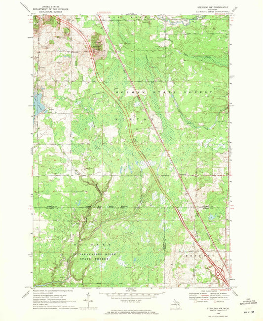 Classic USGS Sterling NW Michigan 7.5'x7.5' Topo Map Image