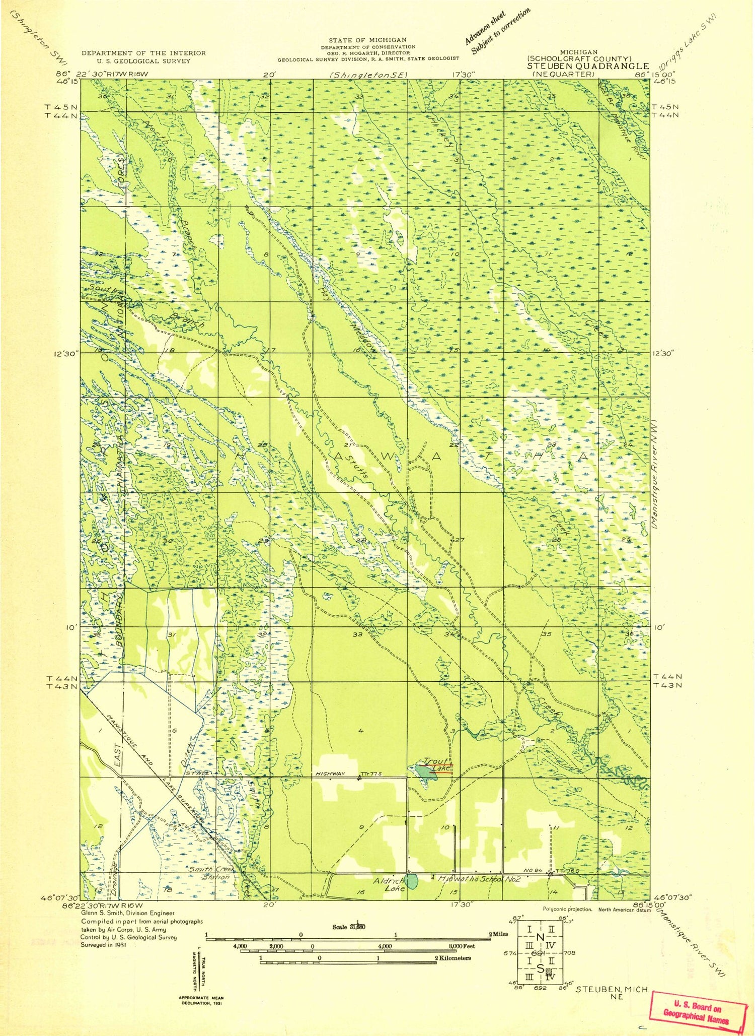 Classic USGS Steuben NE Michigan 7.5'x7.5' Topo Map Image