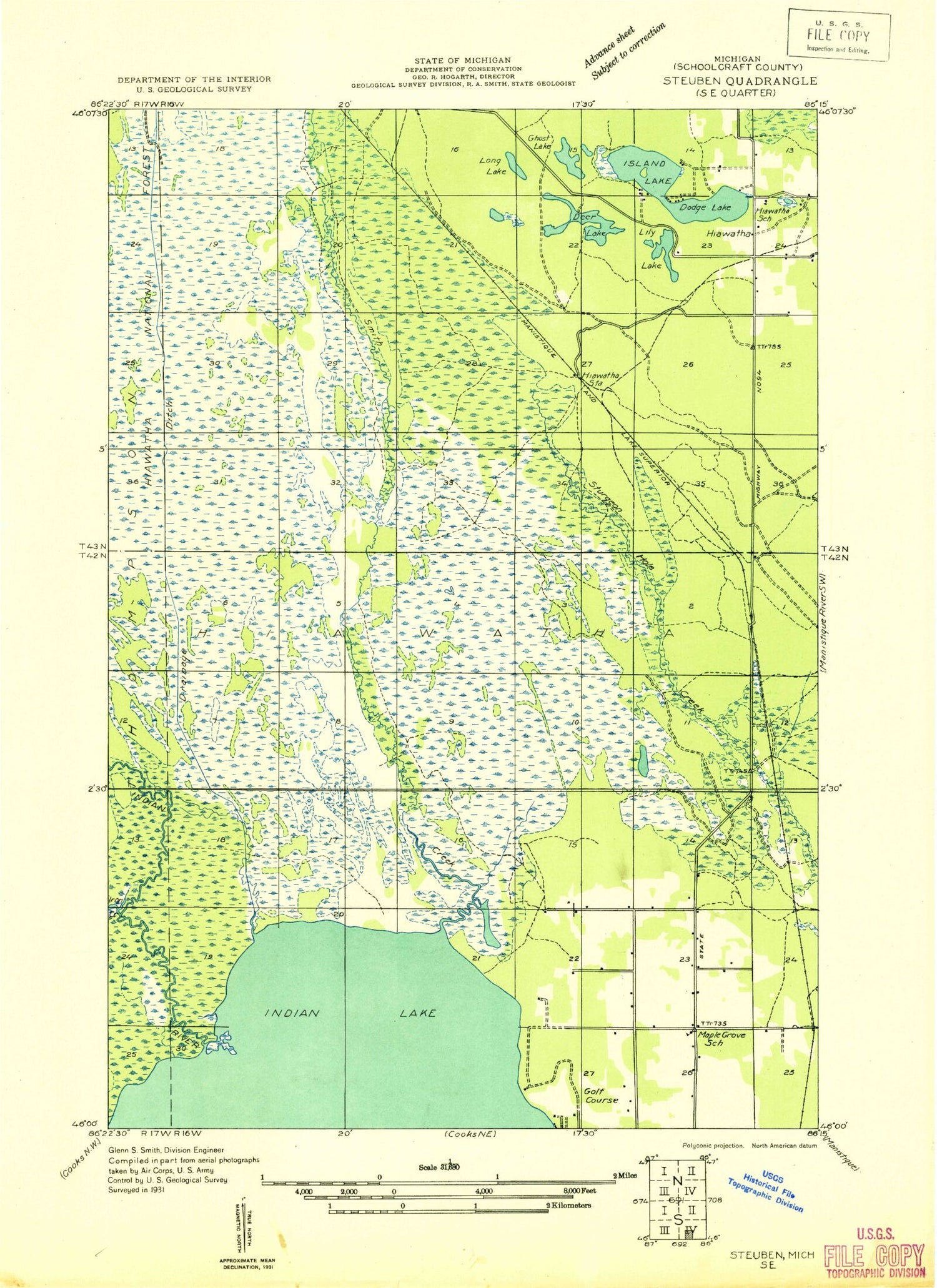 Classic USGS Hiawatha Michigan 7.5'x7.5' Topo Map Image