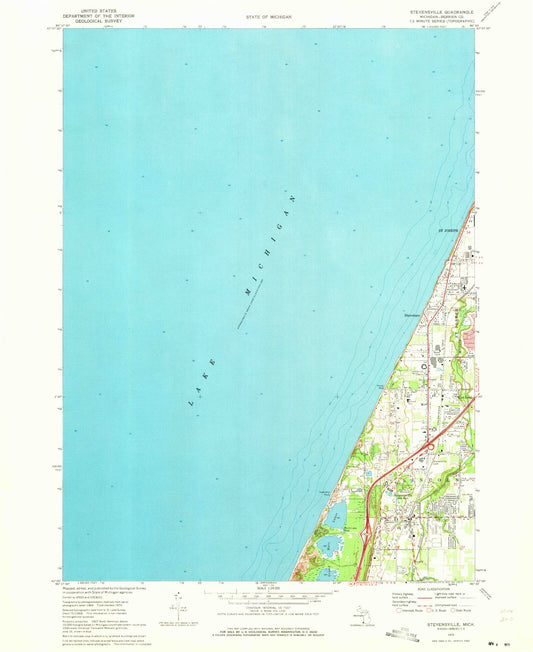 Classic USGS Stevensville Michigan 7.5'x7.5' Topo Map Image