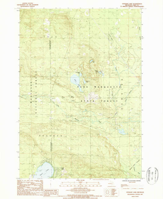 Classic USGS Stewart Lake Michigan 7.5'x7.5' Topo Map Image