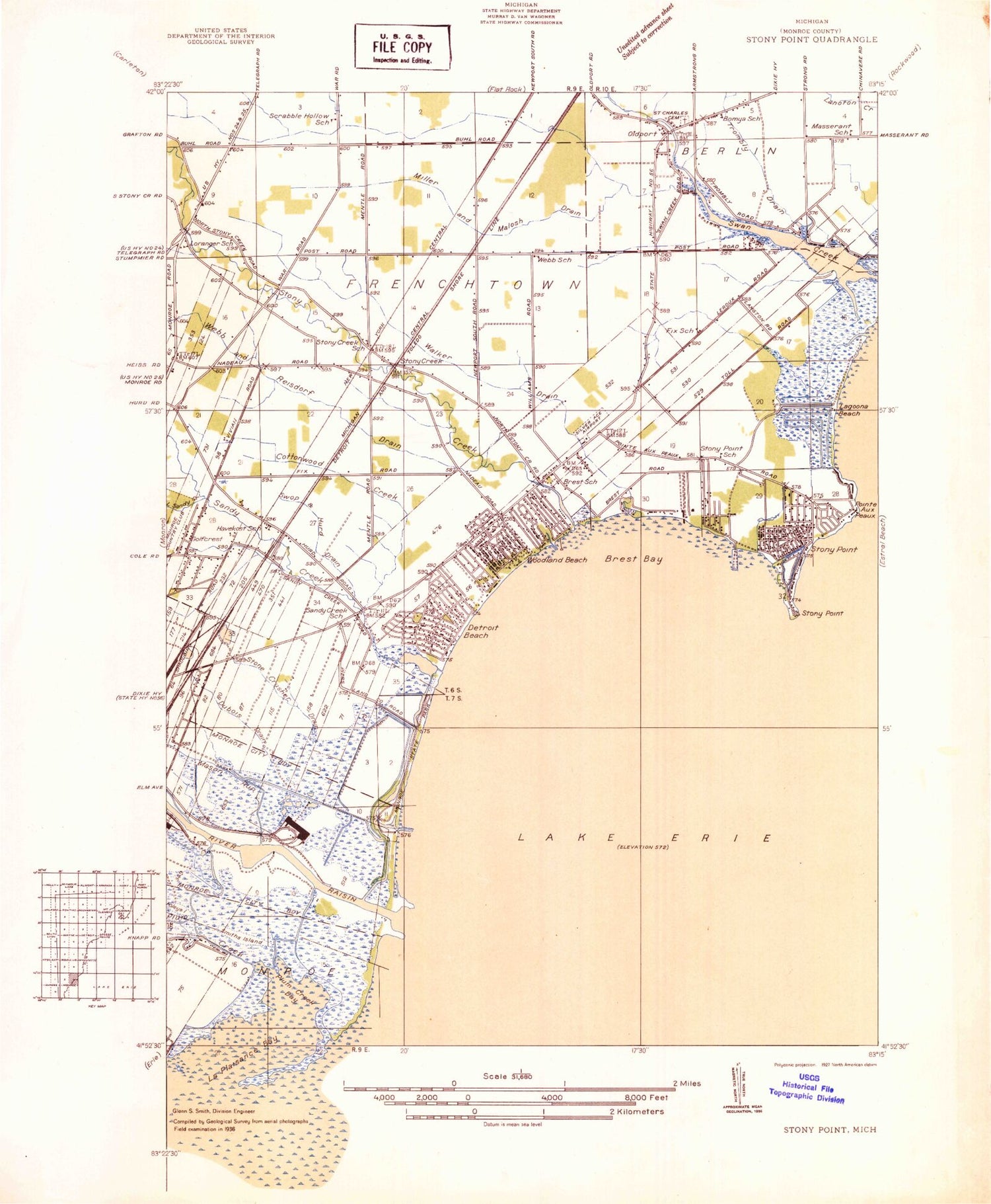 Classic USGS Stony Point Michigan 7.5'x7.5' Topo Map Image