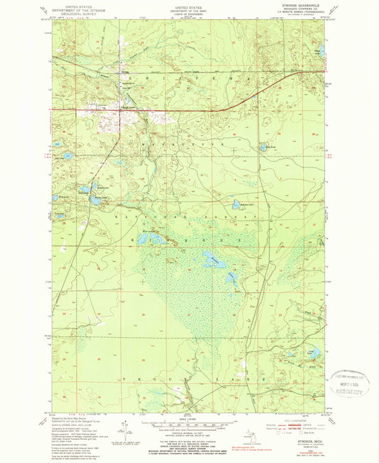 Classic USGS Strongs Michigan 7.5'x7.5' Topo Map Image