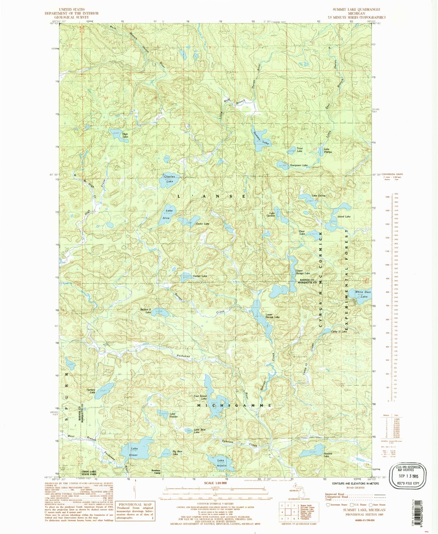 Classic USGS Summit Lake Michigan 7.5'x7.5' Topo Map Image