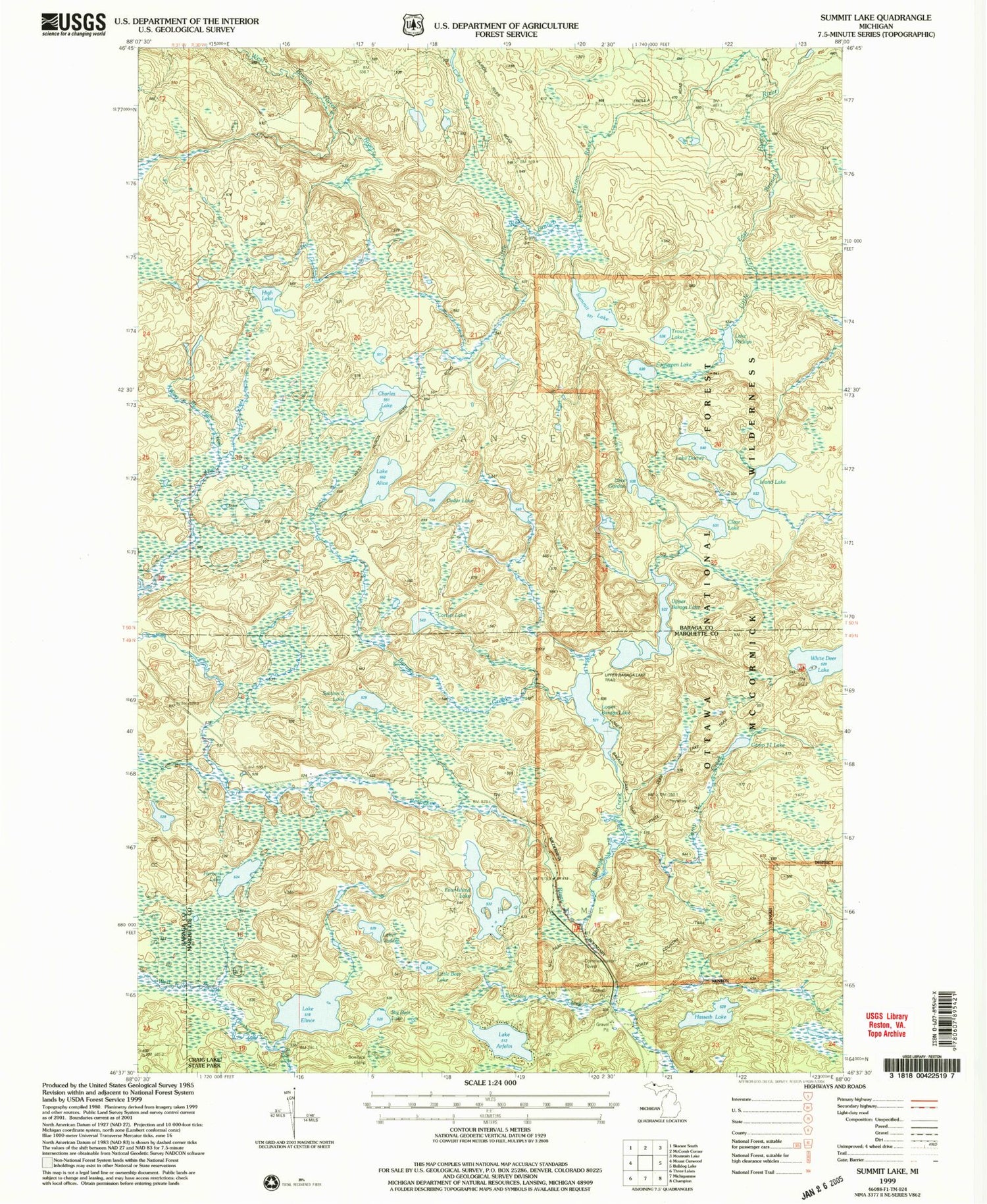 Classic USGS Summit Lake Michigan 7.5'x7.5' Topo Map Image