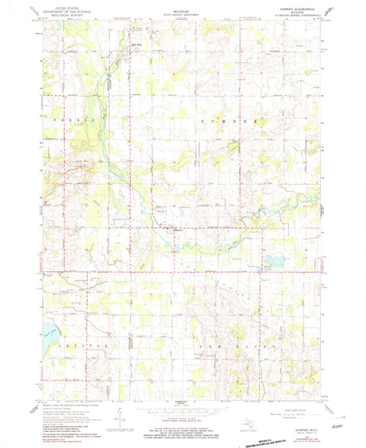 Classic USGS Sumner Michigan 7.5'x7.5' Topo Map Image