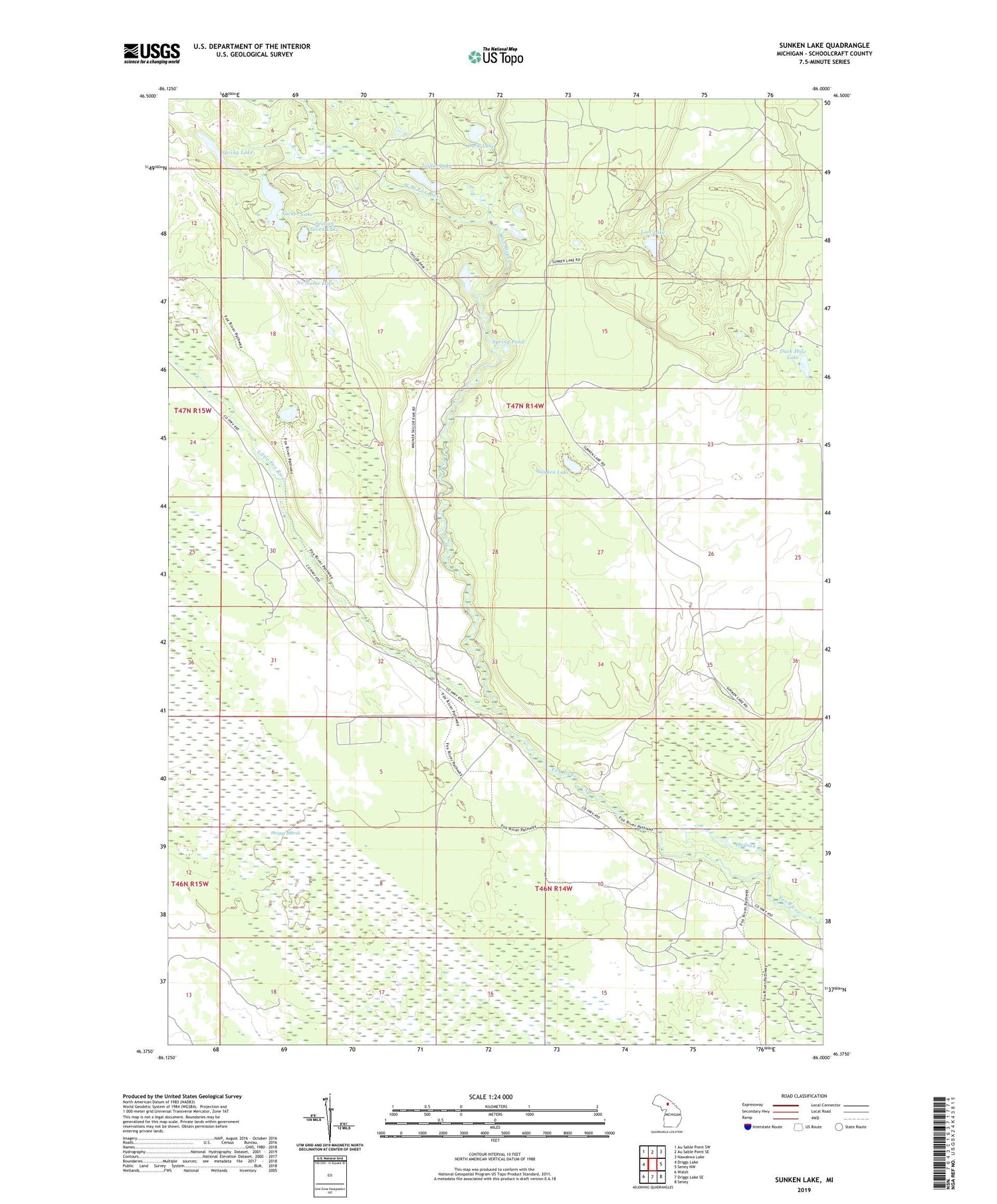 Sunken Lake Michigan US Topo Map Image