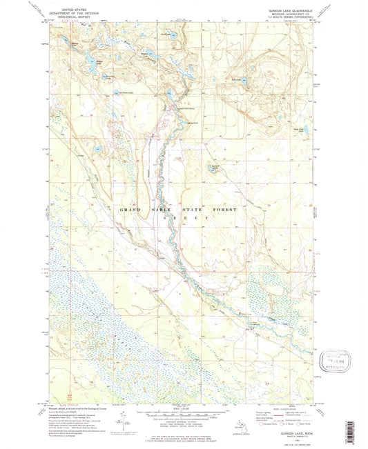 Classic USGS Sunken Lake Michigan 7.5'x7.5' Topo Map Image