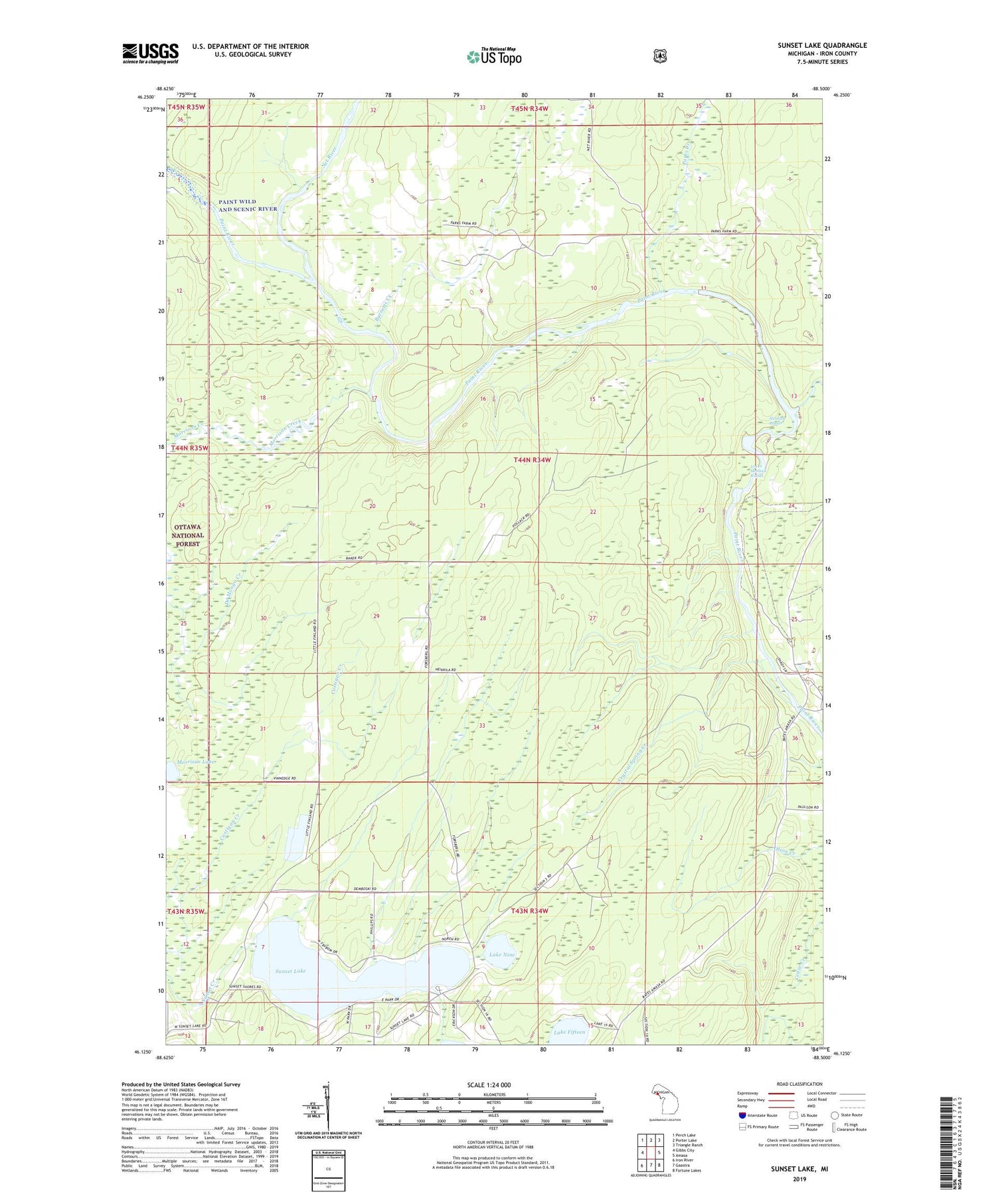 Sunset Lake Michigan US Topo Map Image