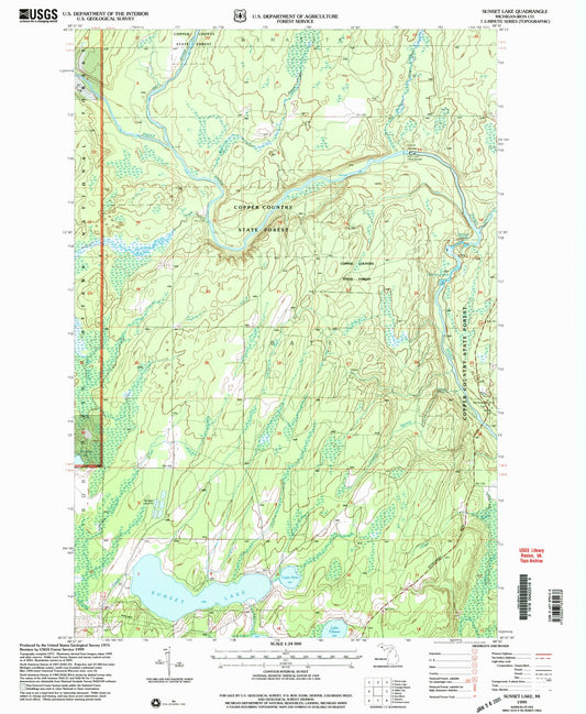 Classic USGS Sunset Lake Michigan 7.5'x7.5' Topo Map Image