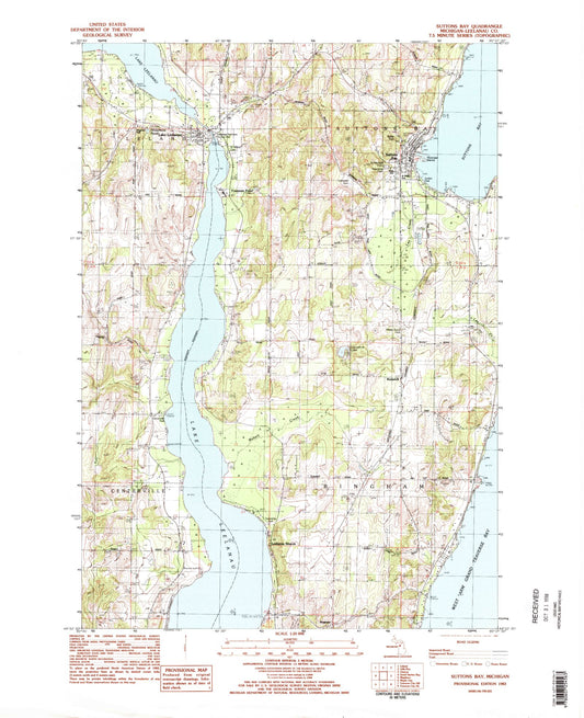 Classic USGS Suttons Bay Michigan 7.5'x7.5' Topo Map Image