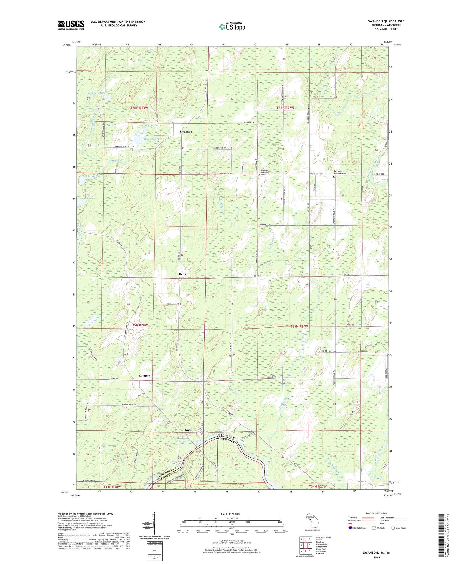 Swanson Michigan US Topo Map Image