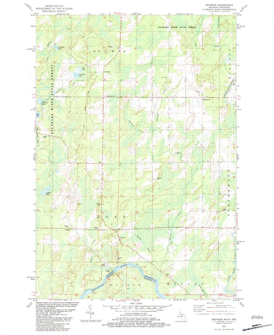 Classic USGS Swanson Michigan 7.5'x7.5' Topo Map Image