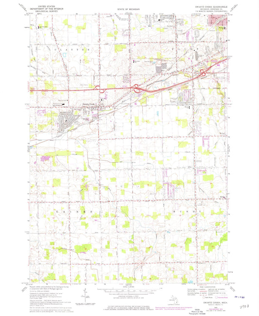Classic USGS Swartz Creek Michigan 7.5'x7.5' Topo Map Image