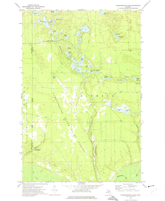 Classic USGS Tahquamenon Lakes Michigan 7.5'x7.5' Topo Map Image