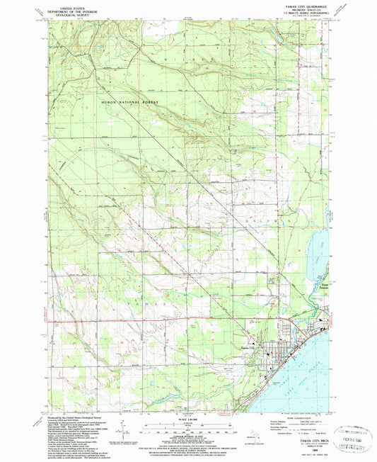Classic USGS Tawas City Michigan 7.5'x7.5' Topo Map Image