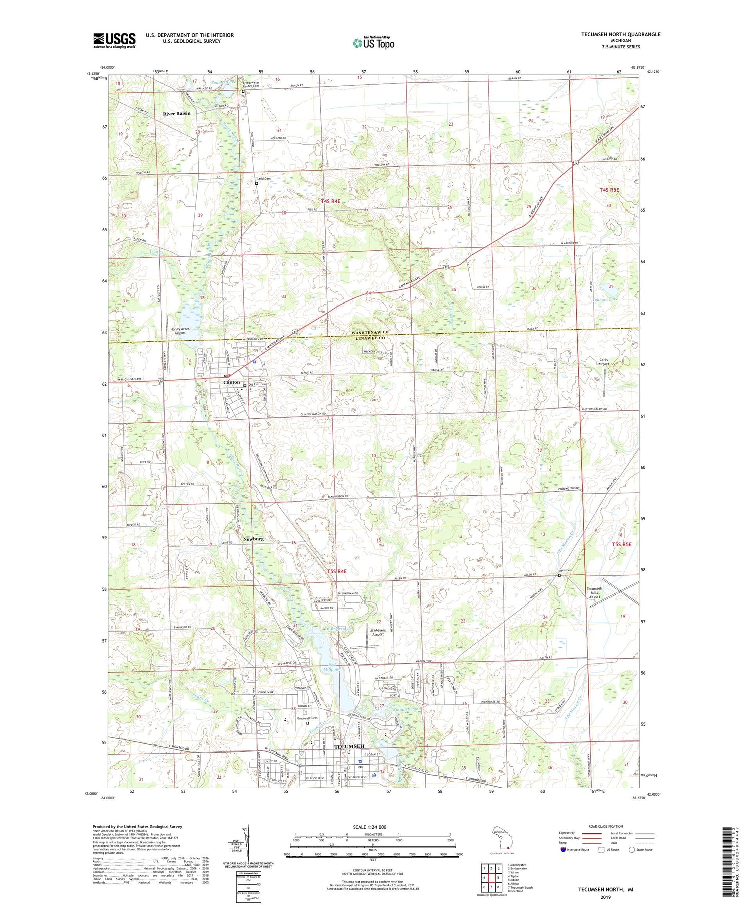 Tecumseh North Michigan US Topo Map Image