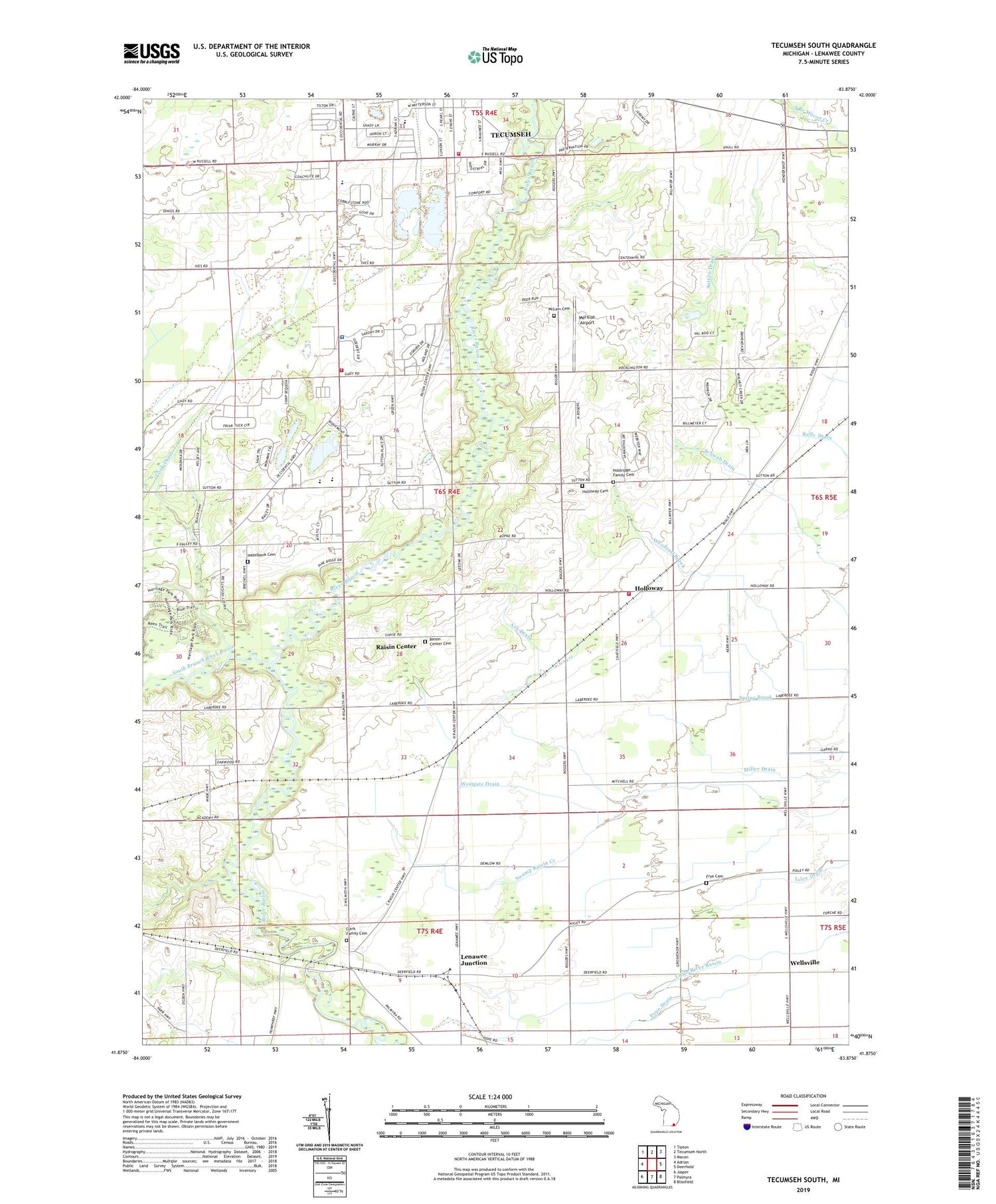 Tecumseh South Michigan US Topo Map Image