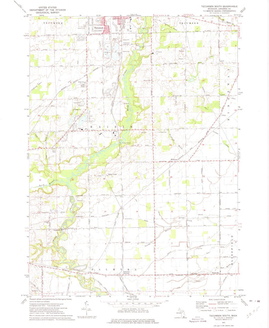 Classic USGS Tecumseh South Michigan 7.5'x7.5' Topo Map Image