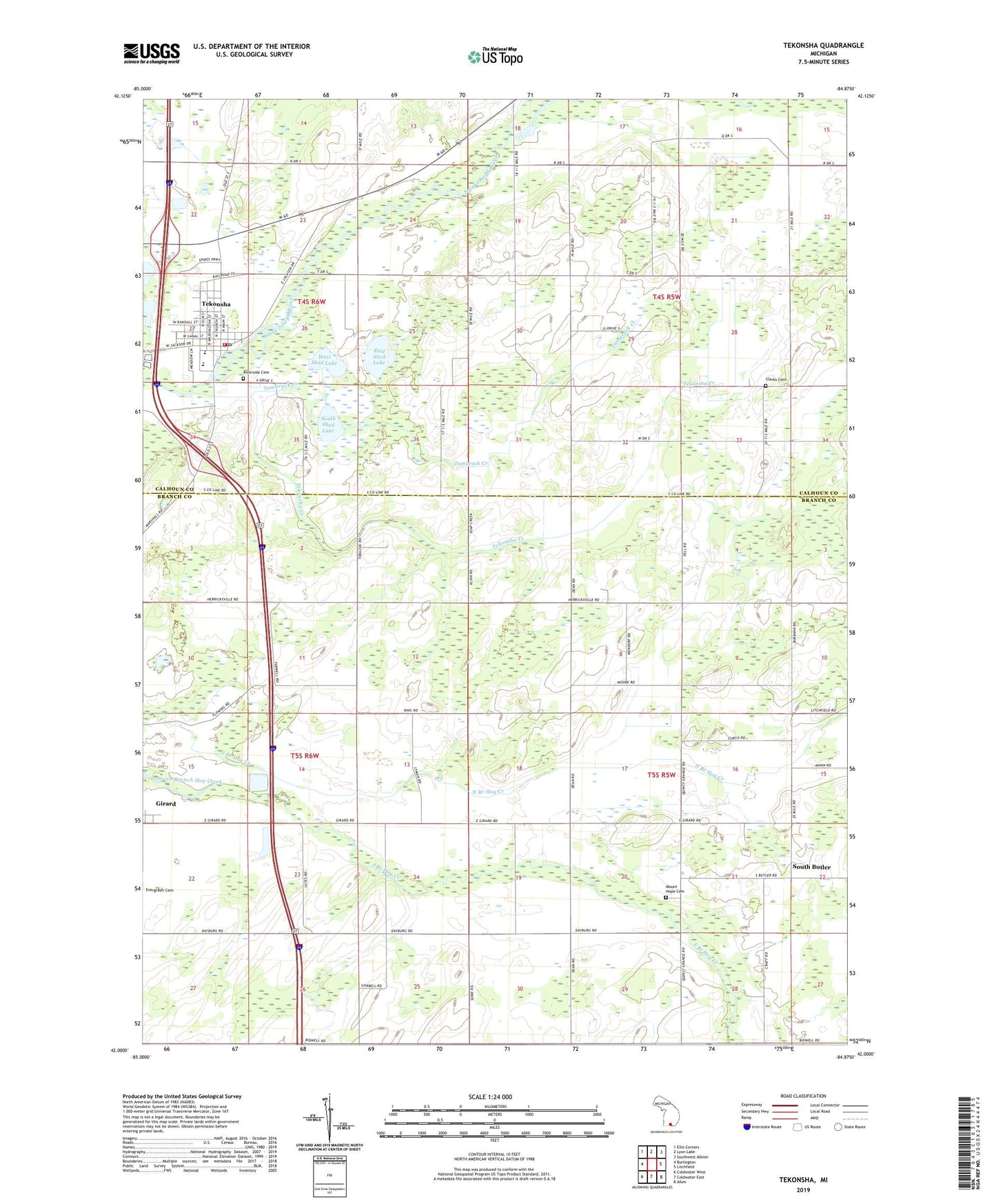 Tekonsha Michigan US Topo Map Image