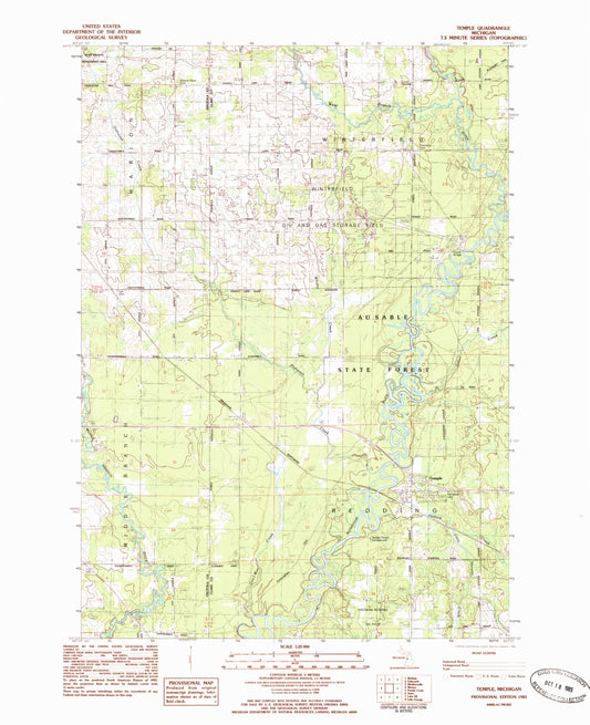 Classic USGS Temple Michigan 7.5'x7.5' Topo Map Image