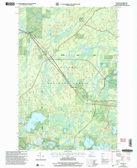 Classic USGS Thayer Michigan 7.5'x7.5' Topo Map Image