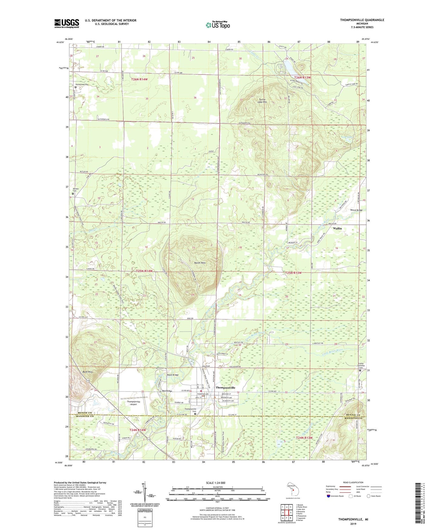 Thompsonville Michigan US Topo Map Image