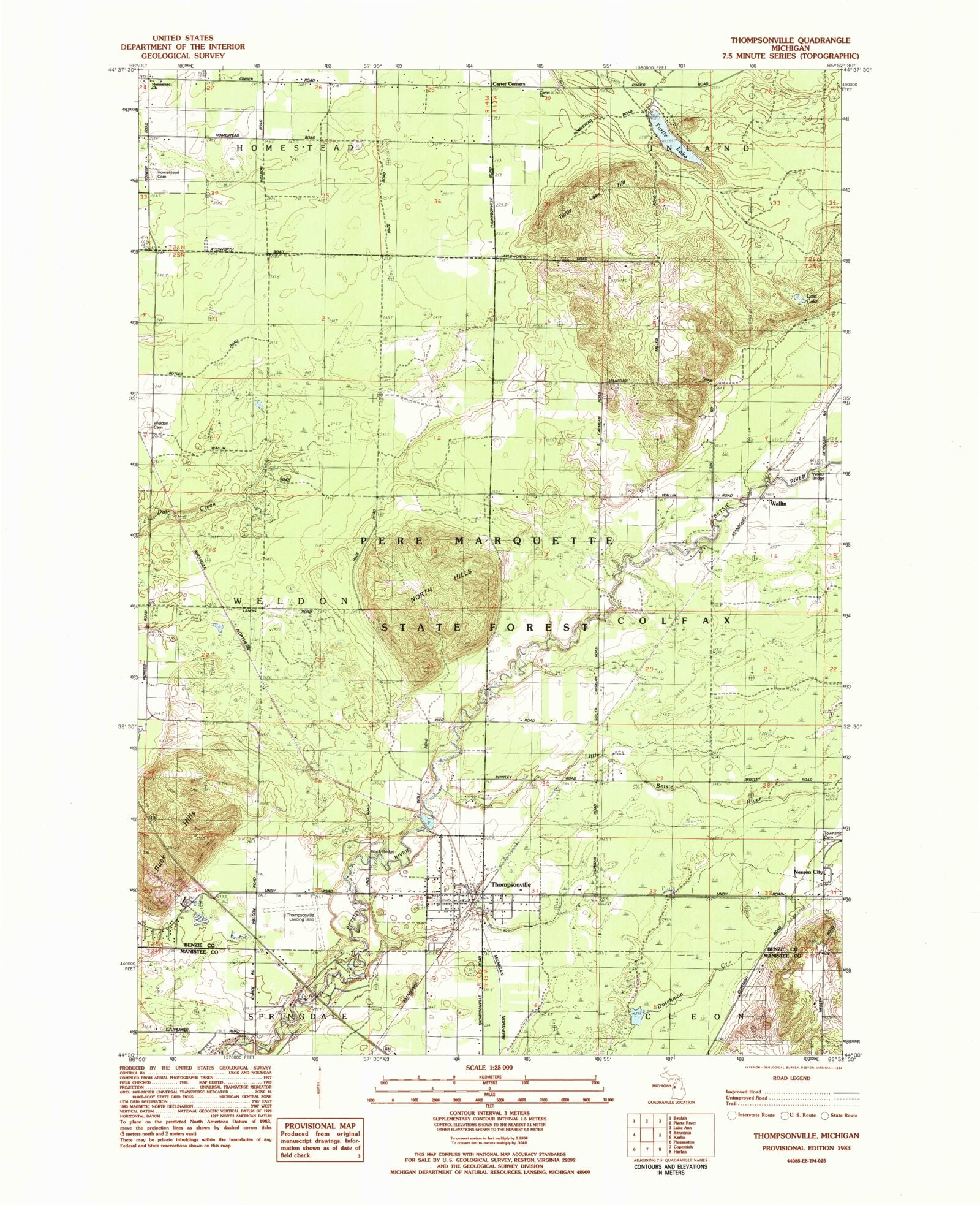 Classic USGS Thompsonville Michigan 7.5'x7.5' Topo Map – MyTopo Map Store