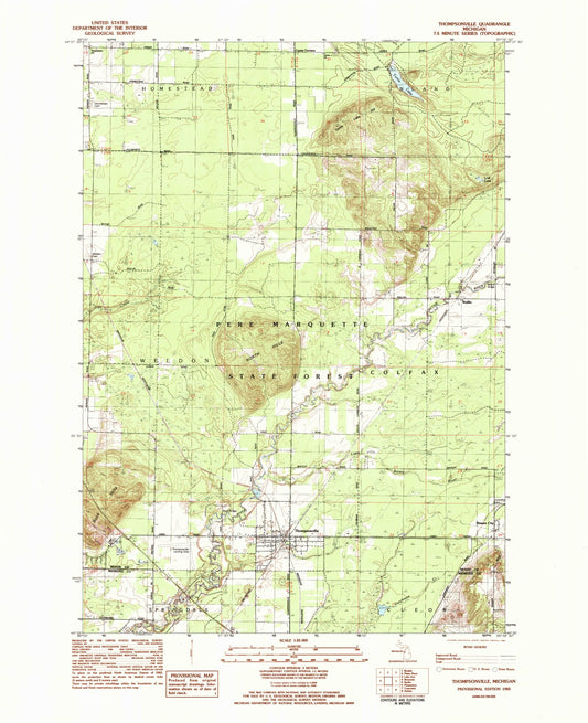 Classic USGS Thompsonville Michigan 7.5'x7.5' Topo Map Image