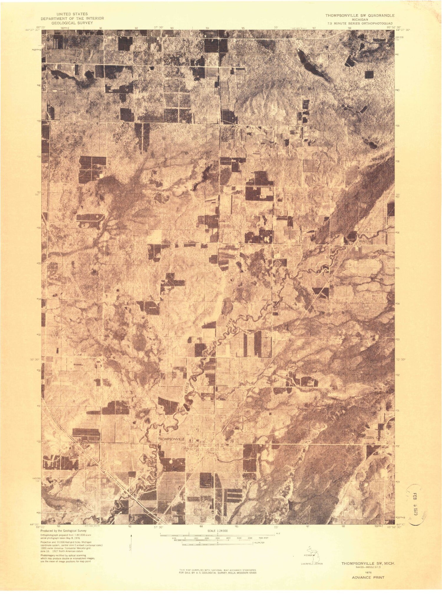 Classic USGS Thompsonville Michigan 7.5'x7.5' Topo Map Image