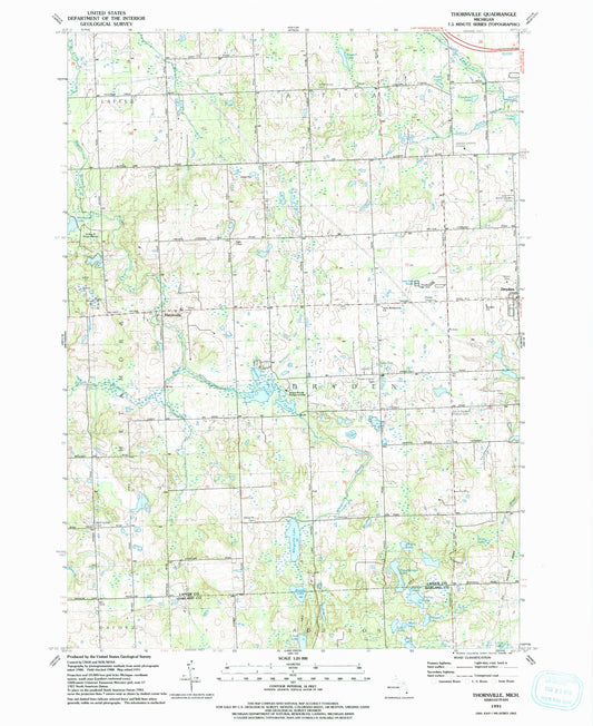 Classic USGS Thornville Michigan 7.5'x7.5' Topo Map Image