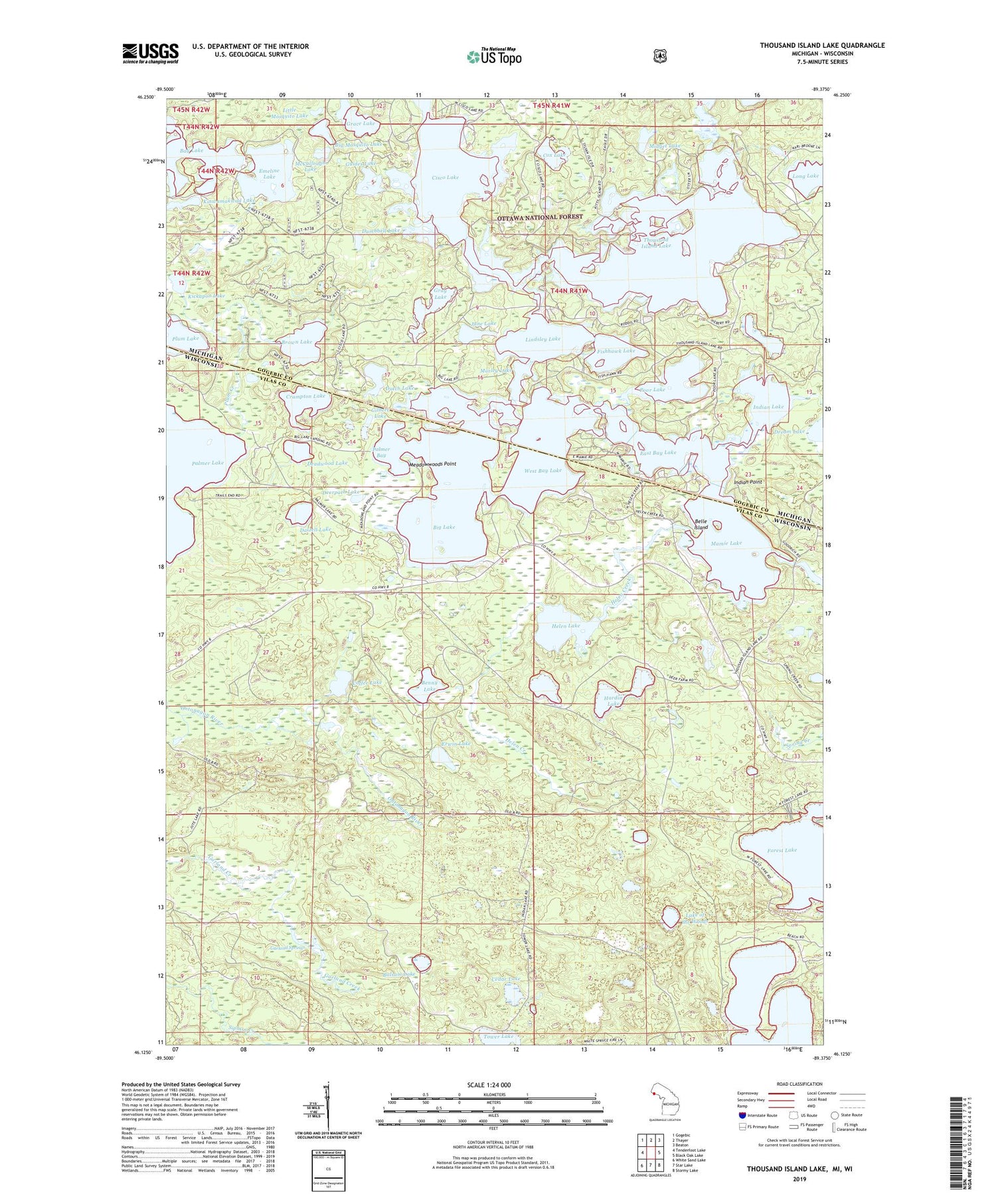 Thousand Island Lake Michigan US Topo Map Image