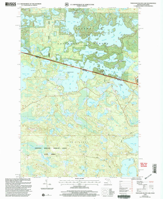 Classic USGS Thousand Island Lake Michigan 7.5'x7.5' Topo Map Image