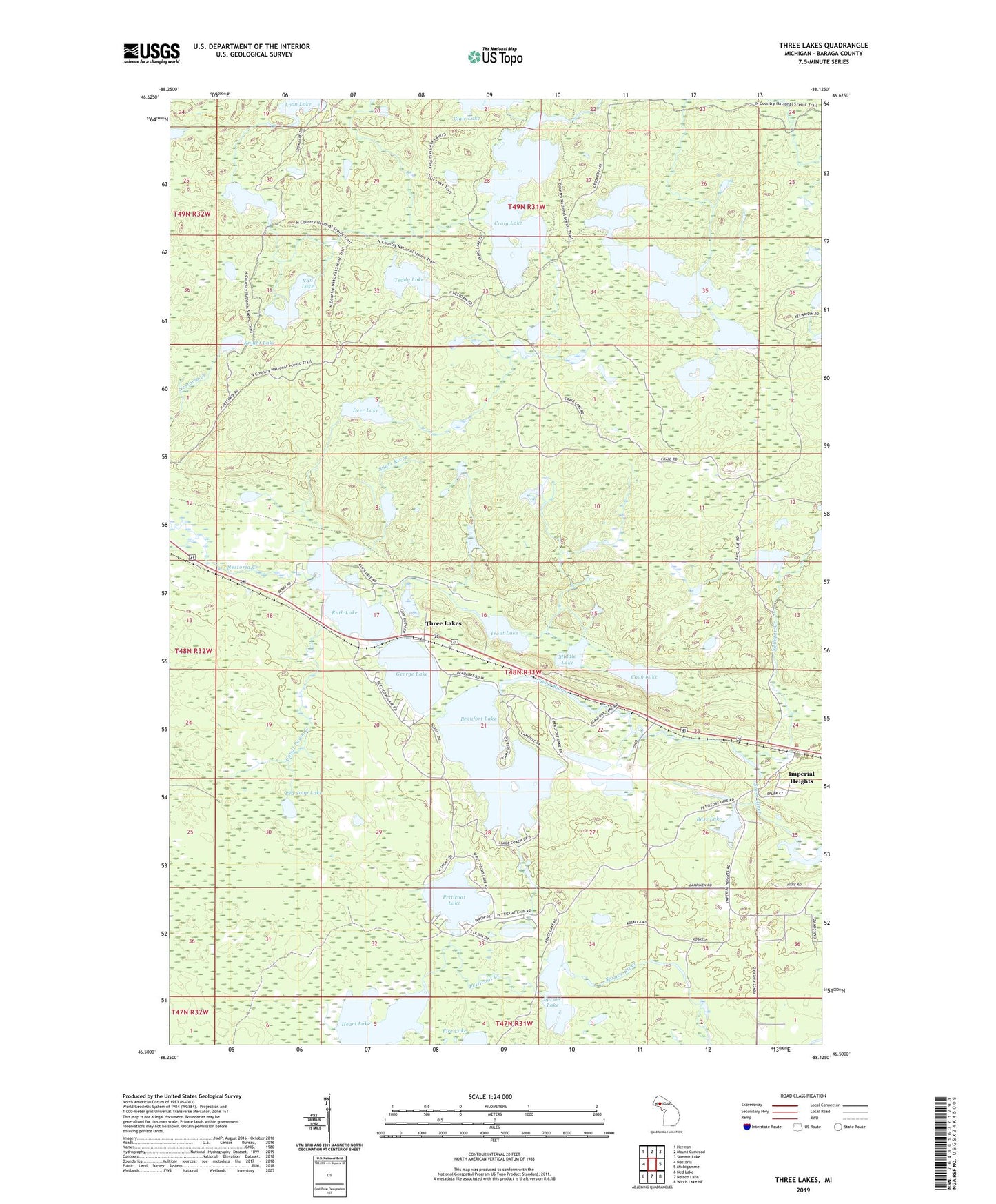 Three Lakes Michigan US Topo Map Image