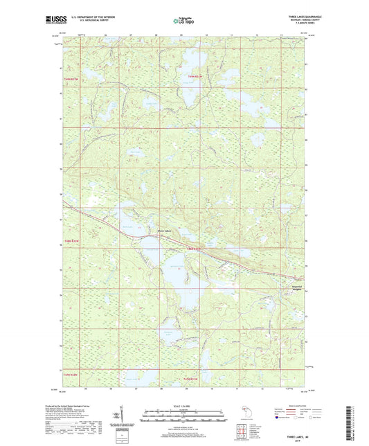 Three Lakes Michigan US Topo Map Image