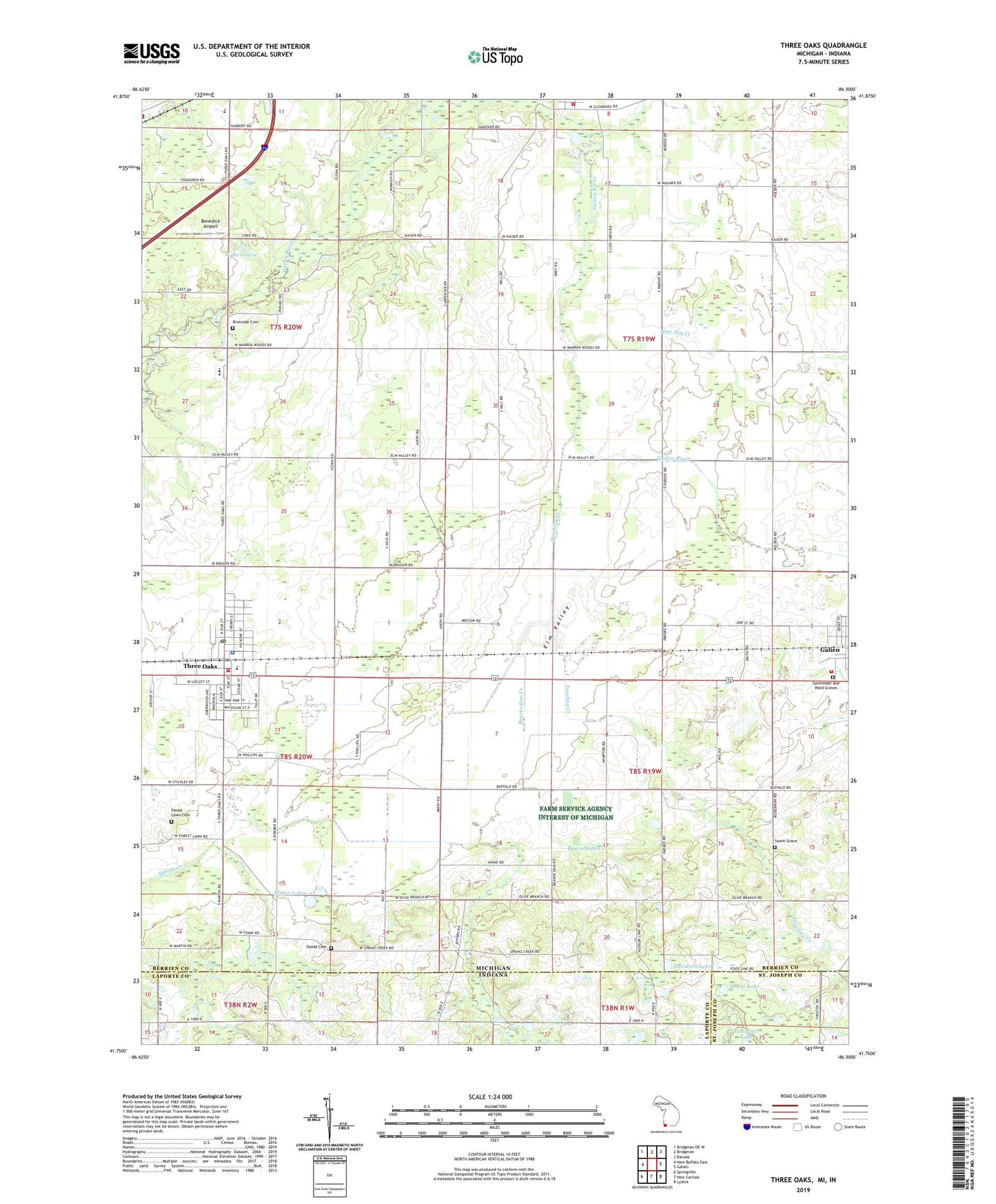 Three Oaks Michigan US Topo Map Image