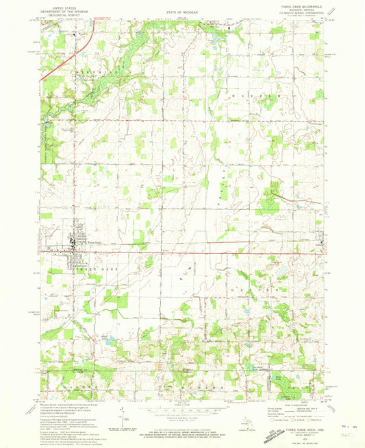 Classic USGS Three Oaks Michigan 7.5'x7.5' Topo Map Image