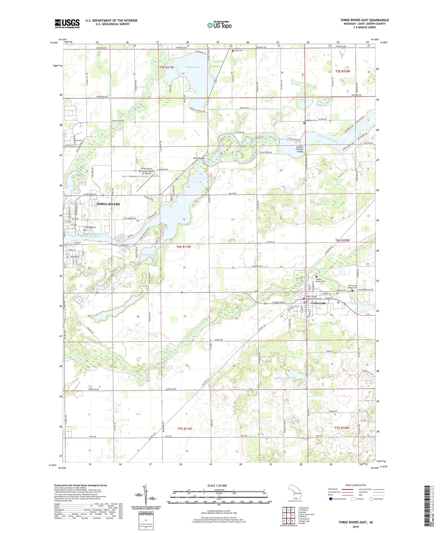 Three Rivers East Michigan US Topo Map Image