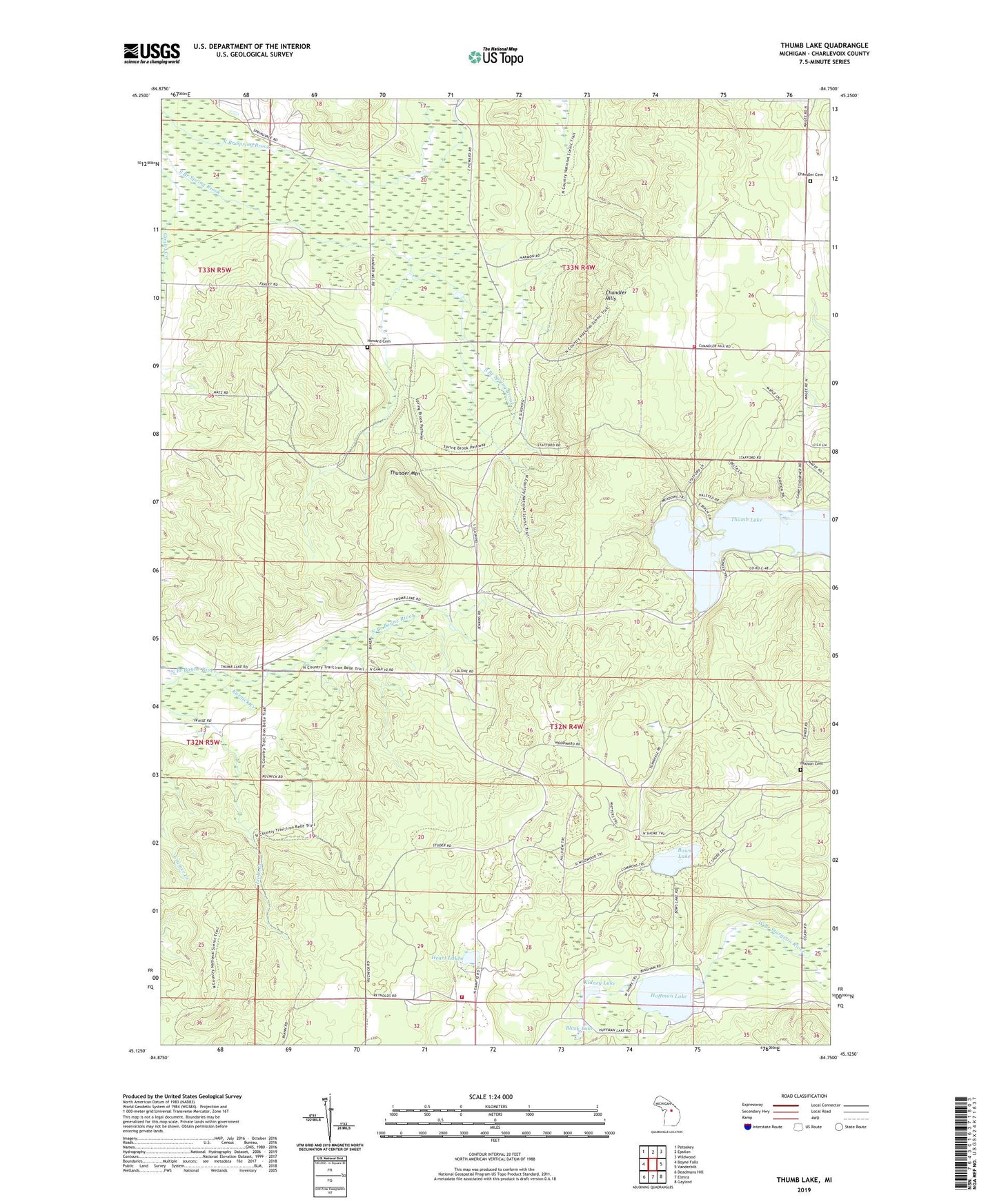 Thumb Lake Michigan US Topo Map Image