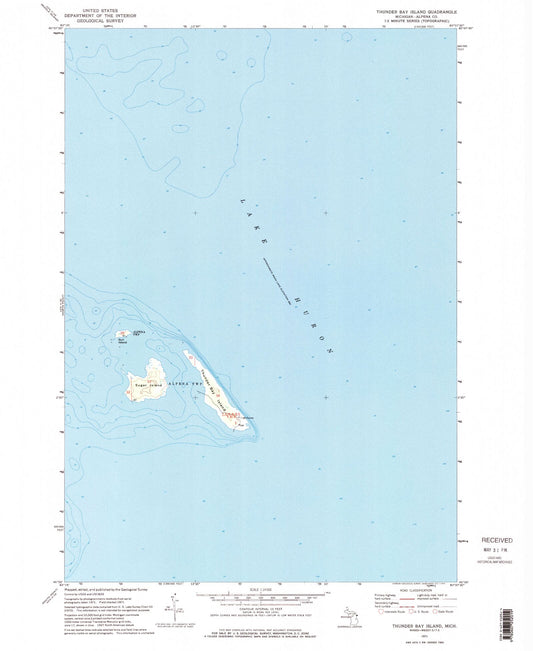 Classic USGS Thunder Bay Island Michigan 7.5'x7.5' Topo Map Image